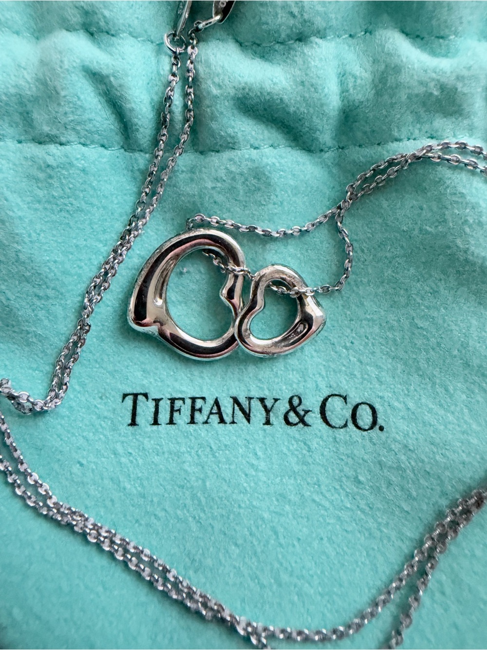 Tiffany & Co. Sterling Silver Double Open Heart Pendant Necklace - Silver